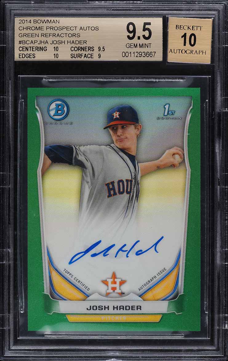 2014 Bowman Chrome Green Refractor Josh Hader ROOKIE AUTO /75 #BCAP-JHA BGS 9.5