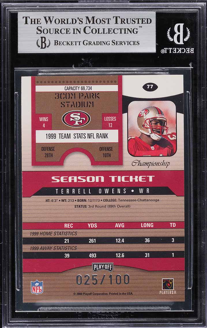 2000 Playoff Contenders Championship Ticket Terrell Owens /100 #77 BGS 8.5 NM-MT