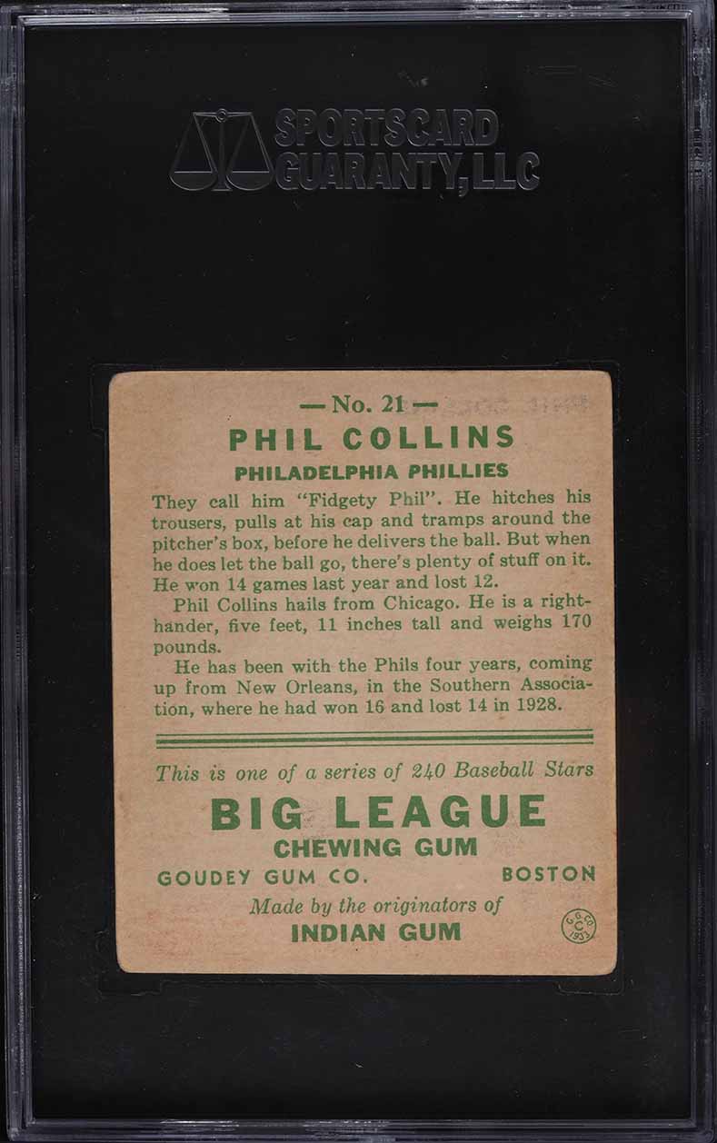 1933 Goudey Phil Collins #21 SGC 4.5 VGEX+