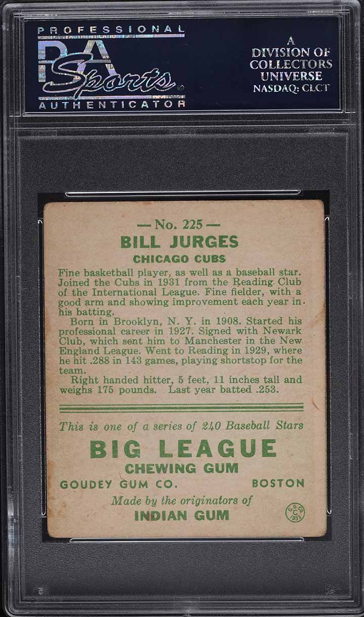 1933 Goudey Bill Jurges #225 PSA 2.5 GD+