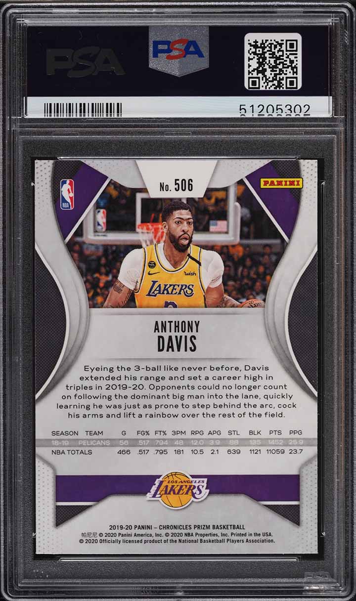2019 Panini Chronicles Prizm Update Anthony Davis #506 PSA 10 GEM