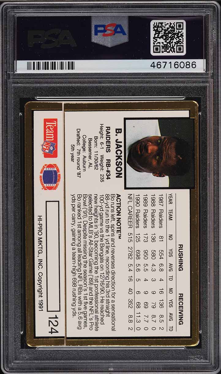 1991 Action Packed Bo Jackson #124 PSA 10 GEM MINT