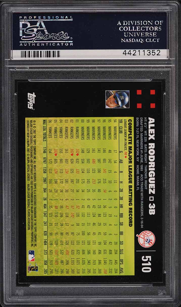 2007 Topps Alex Rodriguez #510 PSA 10 GEM MINT
