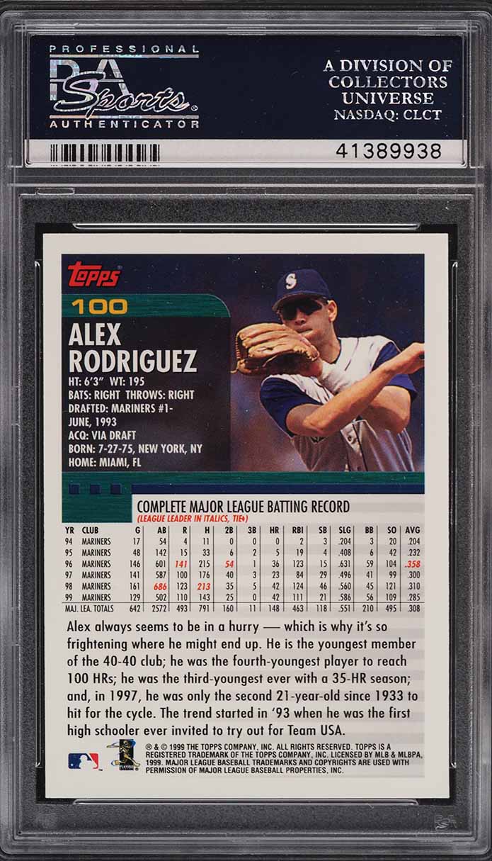 2000 Topps Home Team Advantage Alex Rodriguez #100 PSA 10 GEM MINT
