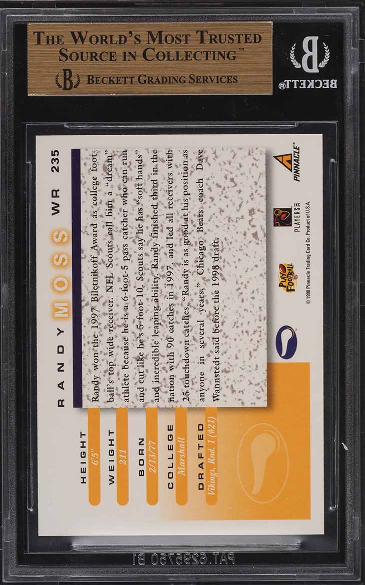 1998 Score Football Randy Moss ROOKIE RC #235 BGS 9.5 GEM MINT