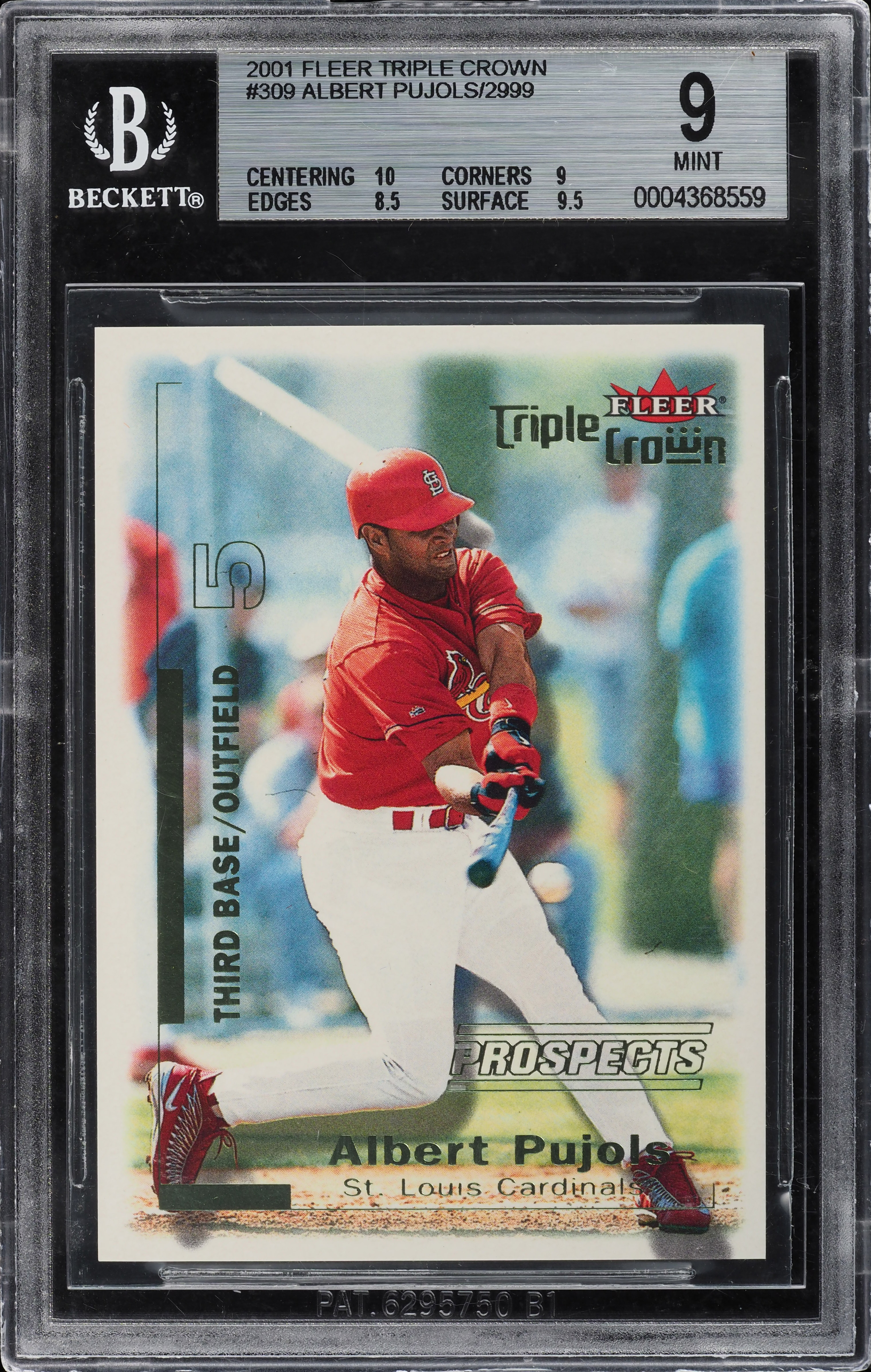2001 Fleer Triple Crown Albert Pujols ROOKIE /2999 #309 BGS 9 MINT