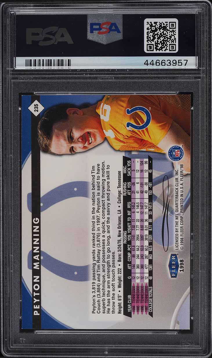 1998 Fleer Football Peyton Manning ROOKIE #235 PSA 9 MINT