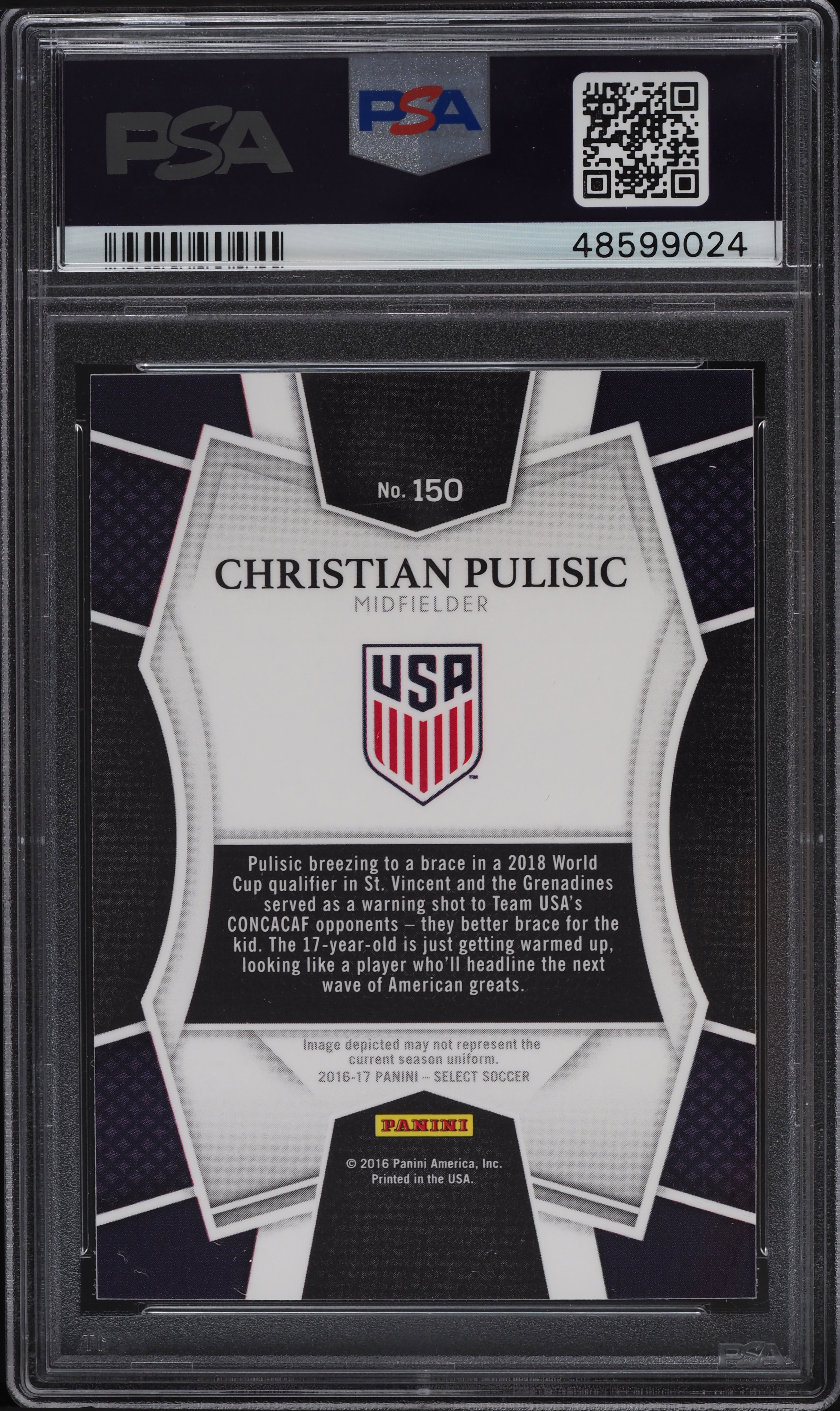 2016 Select Soccer Christian Pulisic ROOKIE RC #150 PSA 9 MINT on