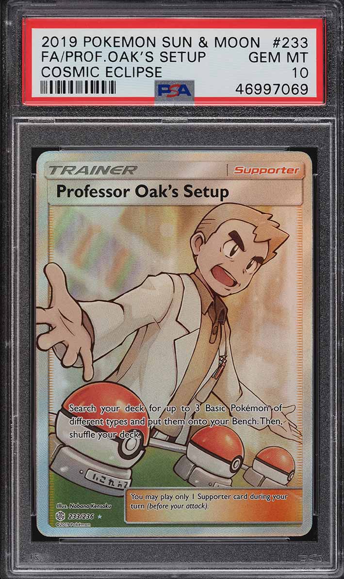 2019 Pokemon SM Cosmic Eclipse Full Art Professor's Oak's Setup #233 PSA 10 GEM