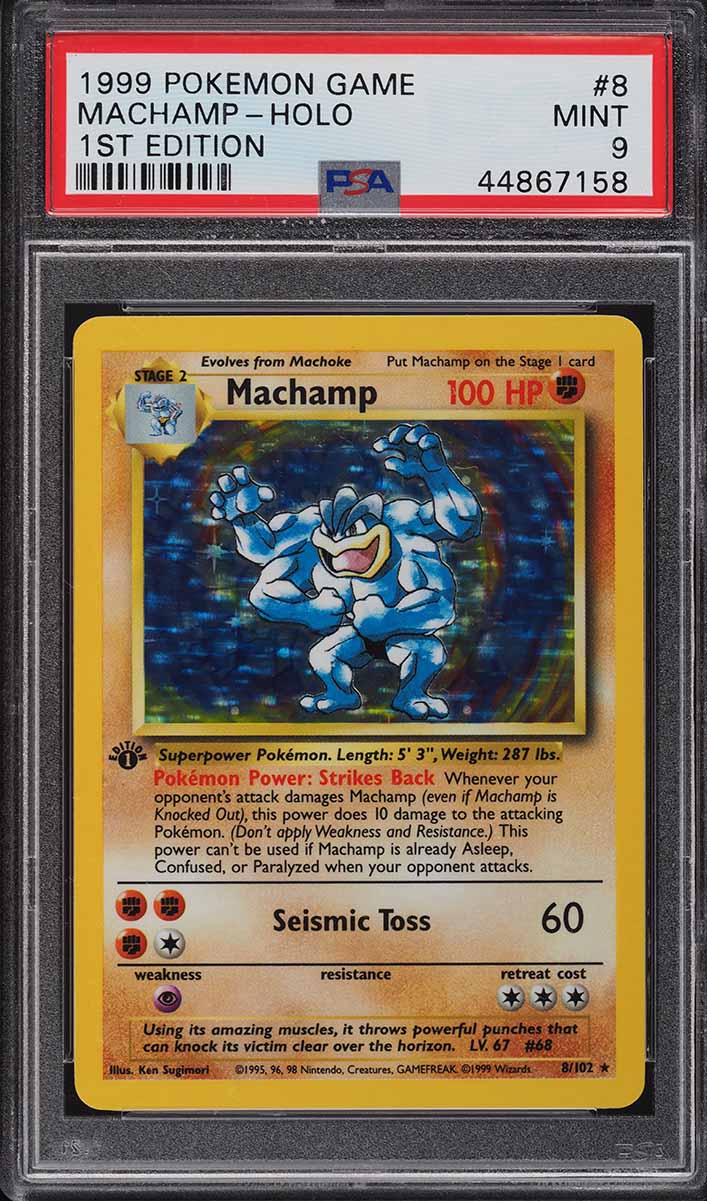1999 Pokemon Base Set 1st Edition Holo Machamp #8 PSA 9 MINT