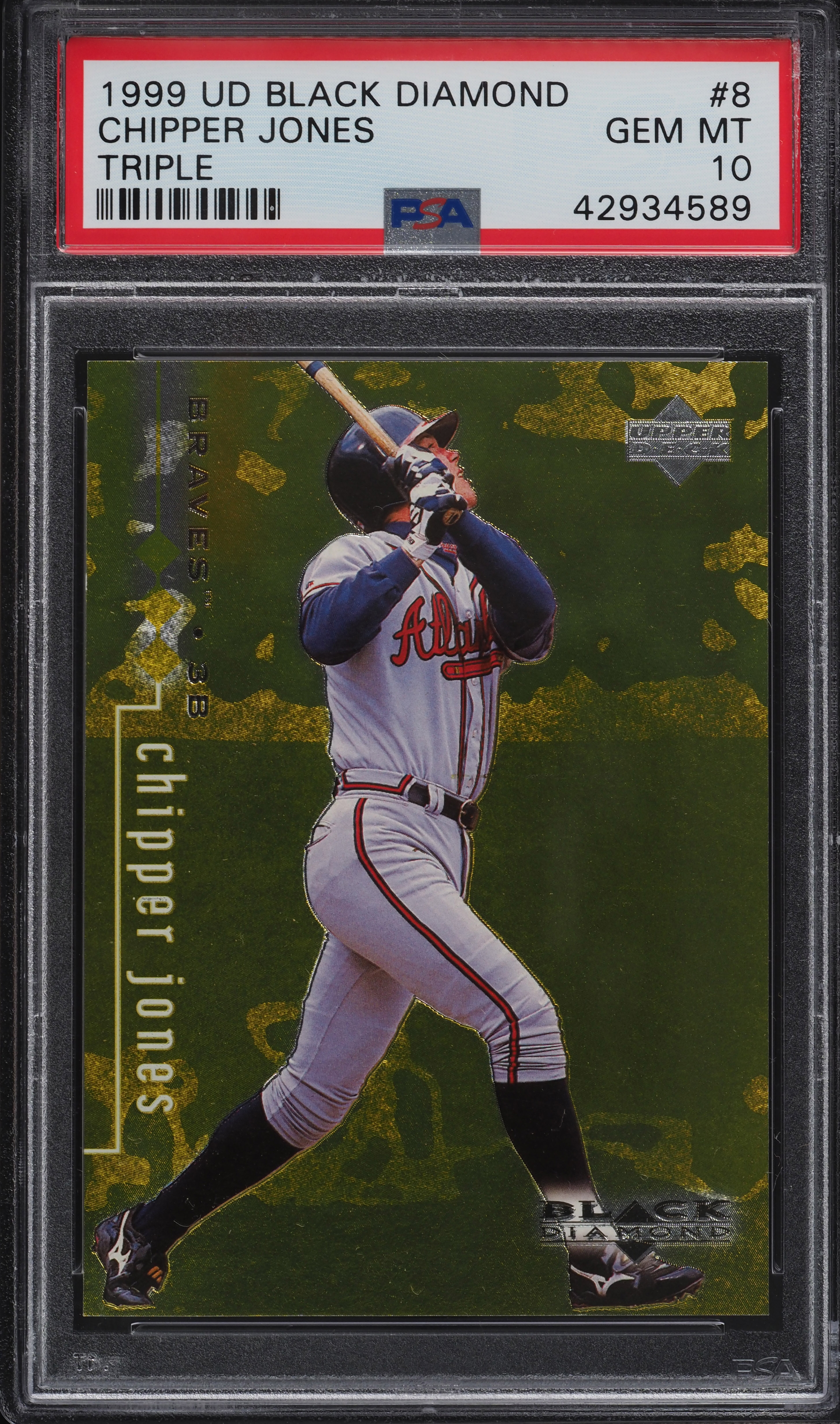 1999 Upper Deck Black Diamond Triple Chipper Jones /1500 #8 PSA 10 