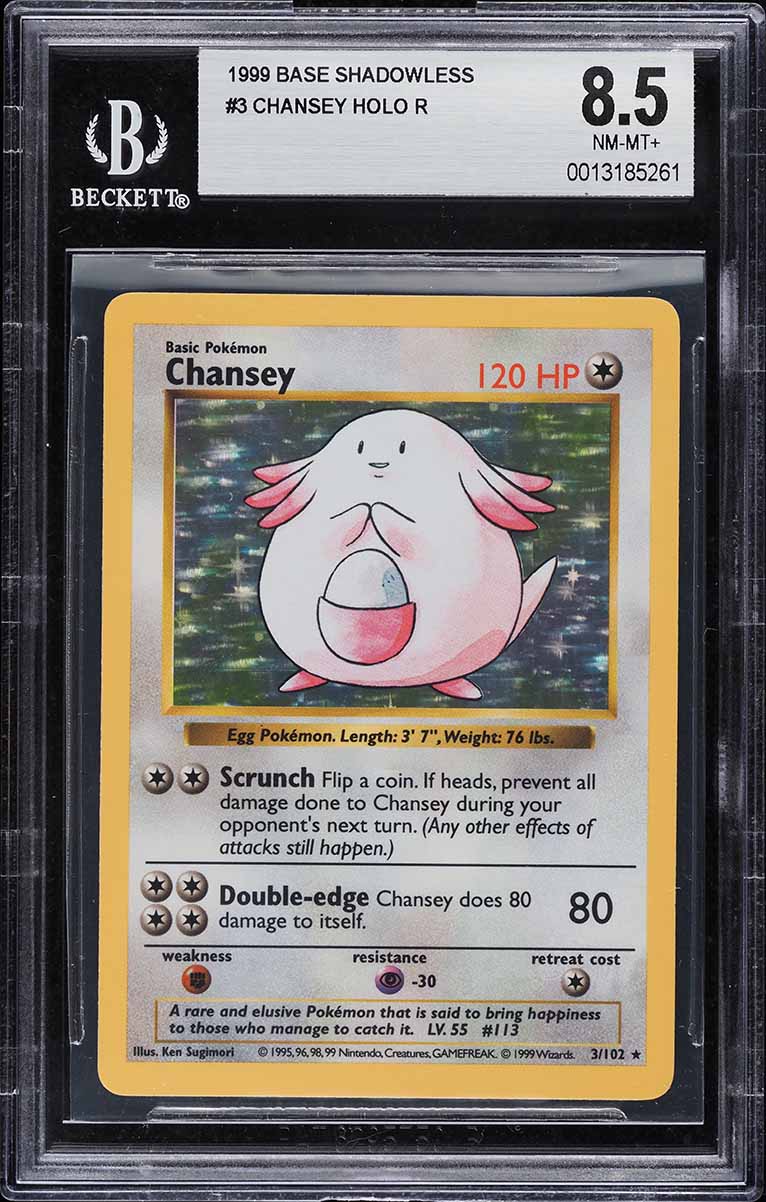 1999 Pokemon Base Set Shadowless Holo Chansey #3 BGS 8.5 NM-MT+