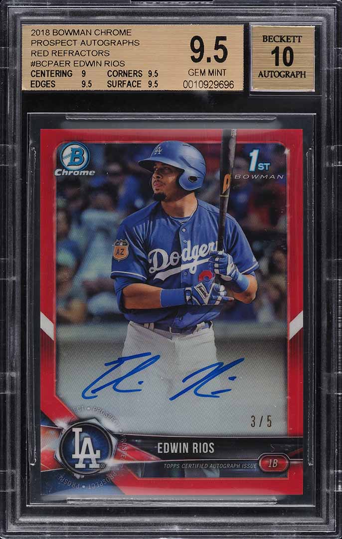 2018 Bowman Chrome Red Refractor Edwin Rios ROOKIE AUTO /5 #BCPA-ER BGS 9.5 GEM