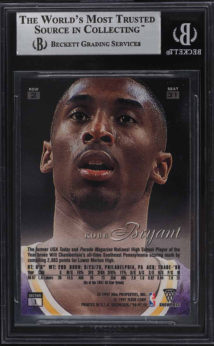 1996 Flair Showcase Row 2 Kobe Bryant ROOKIE #31 BGS 9 MINT