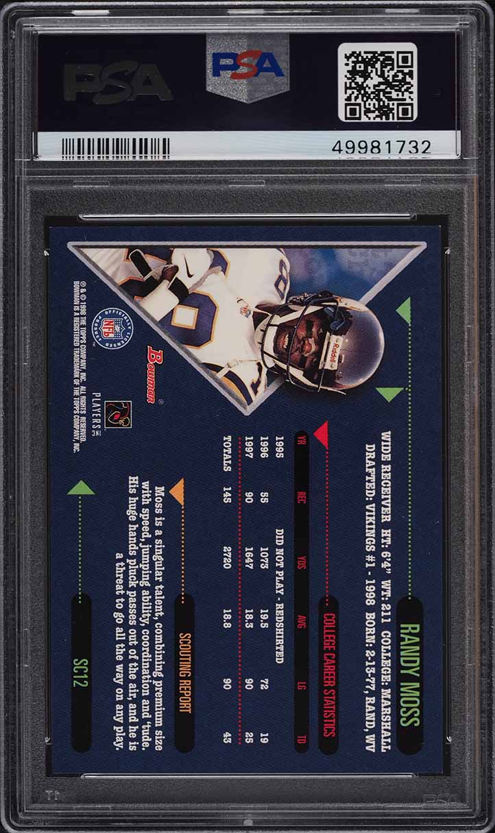 1998 Bowman Scout's Choice Randy Moss ROOKIE #SC12 PSA 9 MINT