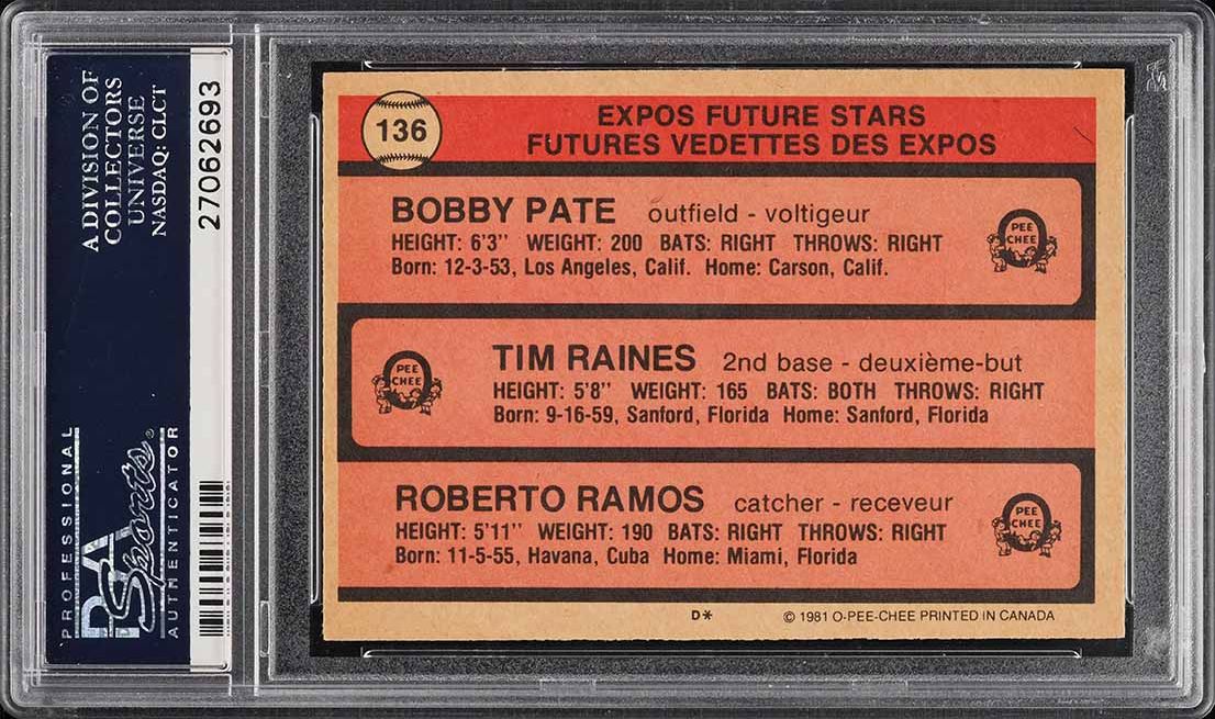 1981 O-Pee-Chee Tim Raines ROOKIE #136 PSA 9 MINT
