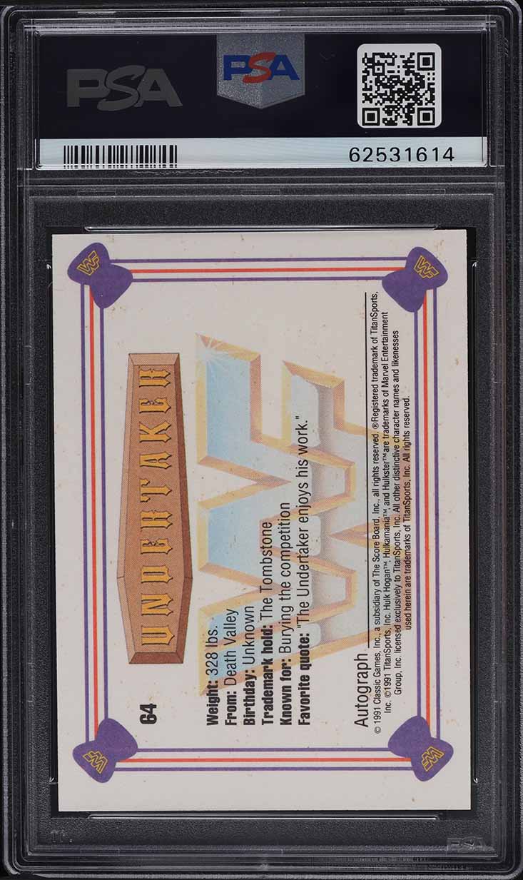 1991 Classic WWF Wrestling Undertaker #64 PSA 9 MINT on Fanatics
