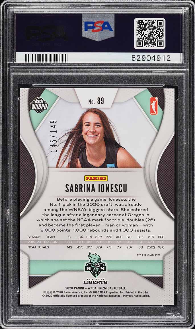 2020 Panini Prizm WNBA Blue Sabrina Ionescu ROOKIE /149 #89 PSA 9 MINT