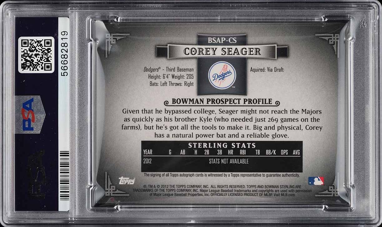 2012 Bowman Sterling Black Refractor Corey Seager ROOKIE AUTO /25