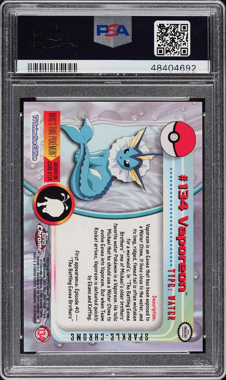 2000 Pokemon Topps Chrome Series 2 Sparkle Vaporeon #134 PSA 10 GEM MINT