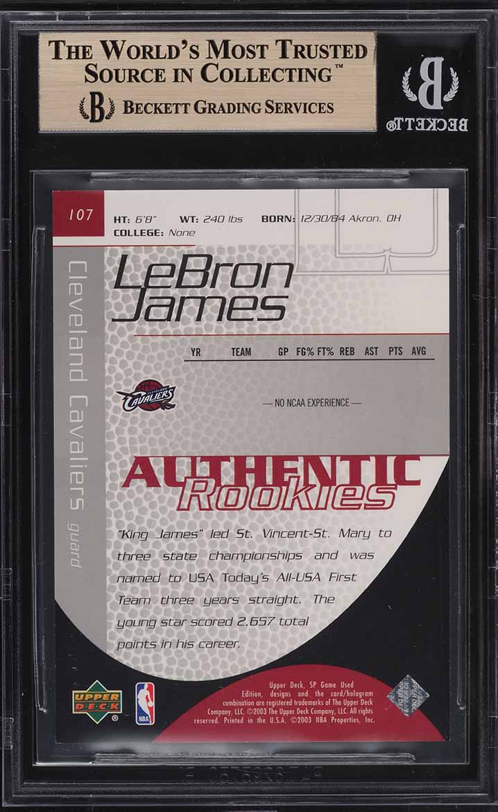 2003 SP Game Used LeBron James ROOKIE /999 #107 BGS 9.5 GEM MINT
