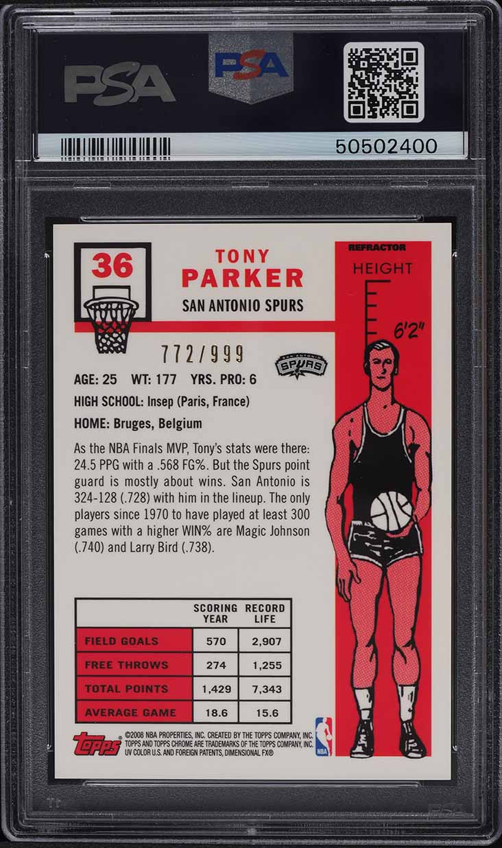 2007 Topps Chrome '57 Variation Refractor Tony Parker /999 #36 PSA 9 MINT