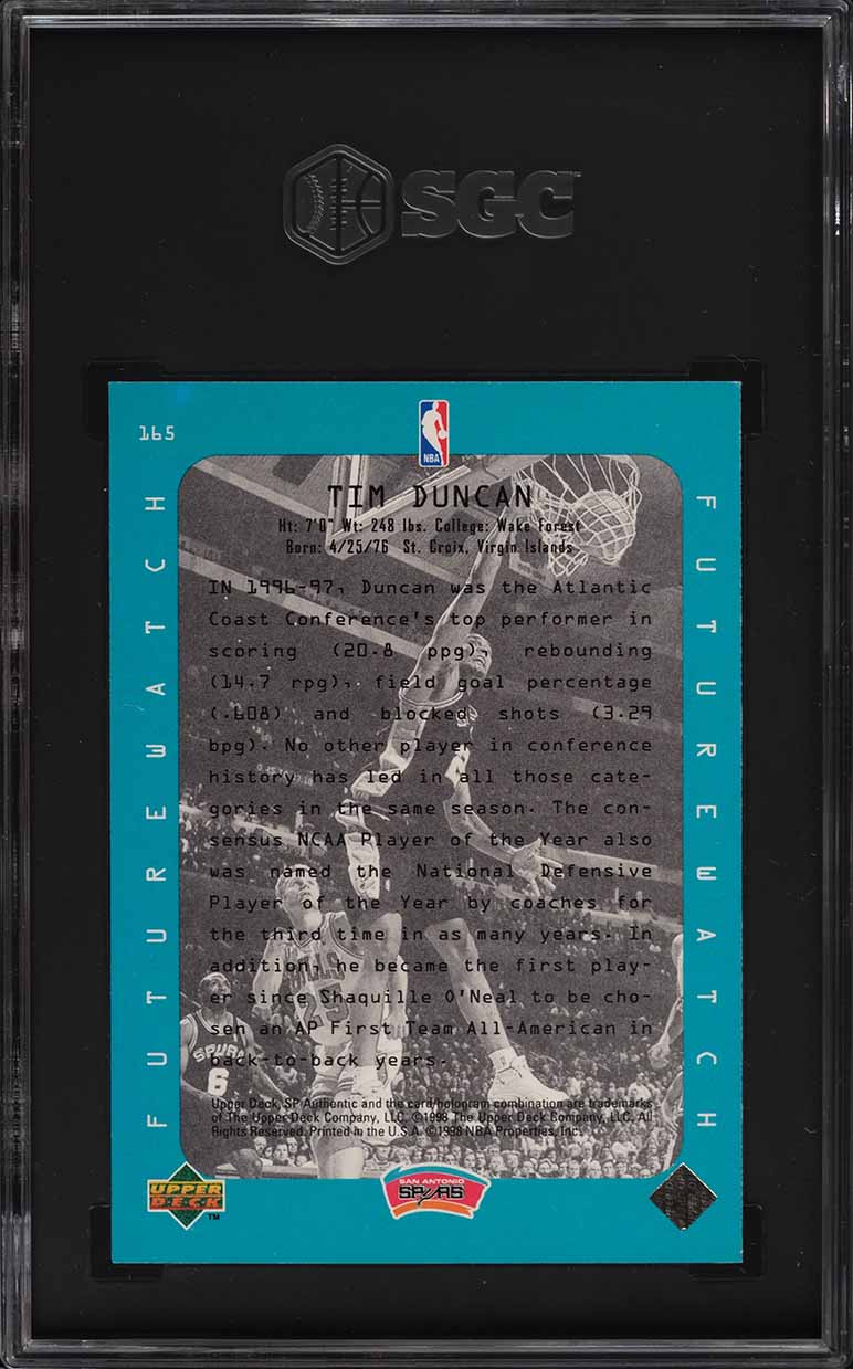 1997 SP Authentic Tim Duncan ROOKIE #165 SGC 9 MINT