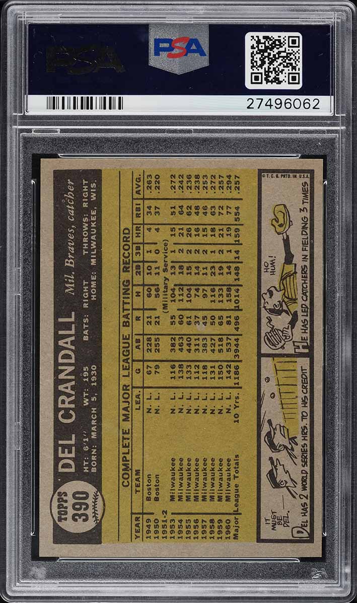 1961 Topps Del Crandall #390 PSA 10 GEM MINT