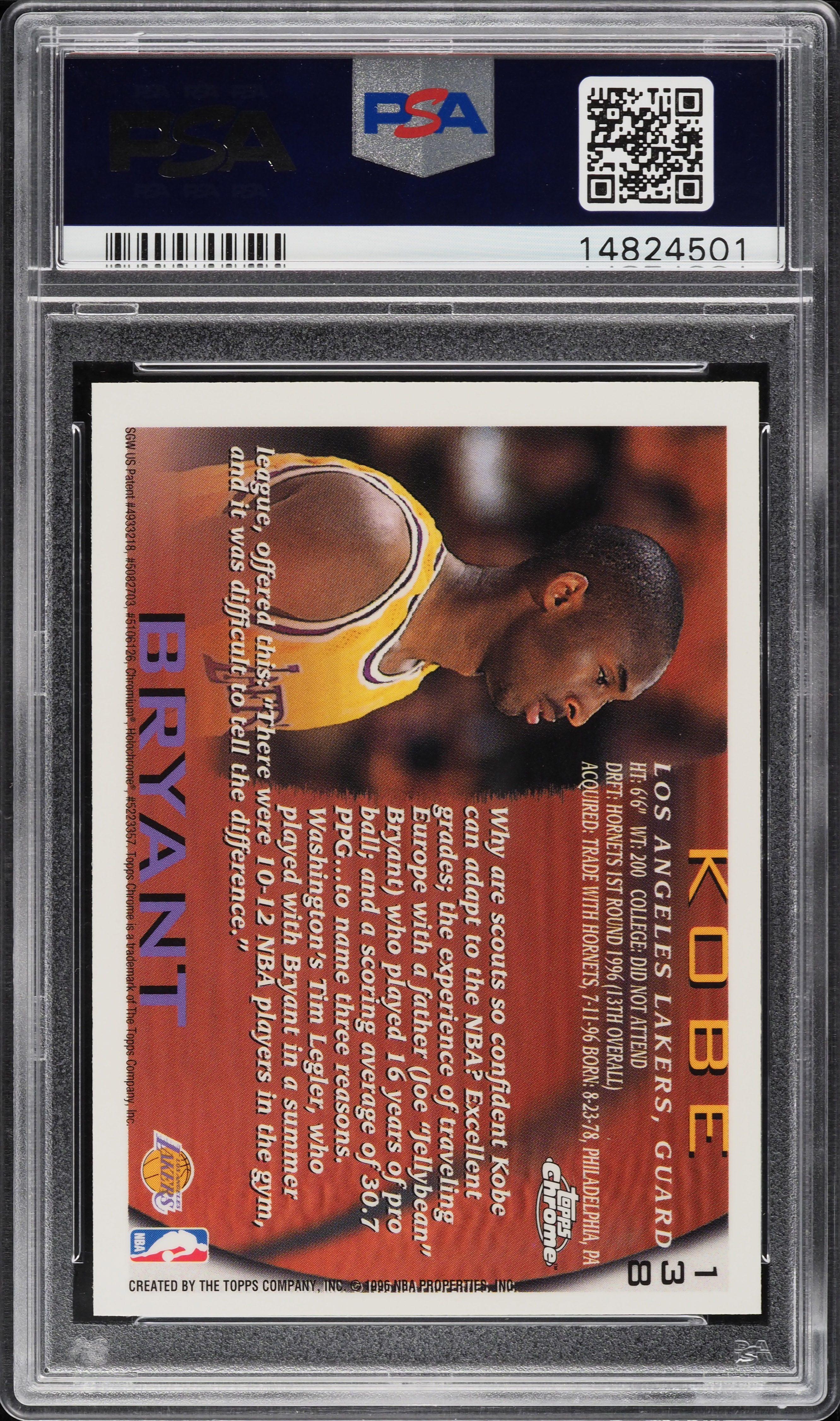 1996 Topps Chrome Kobe Bryant ROOKIE #138 PSA 10 GEM MINT on