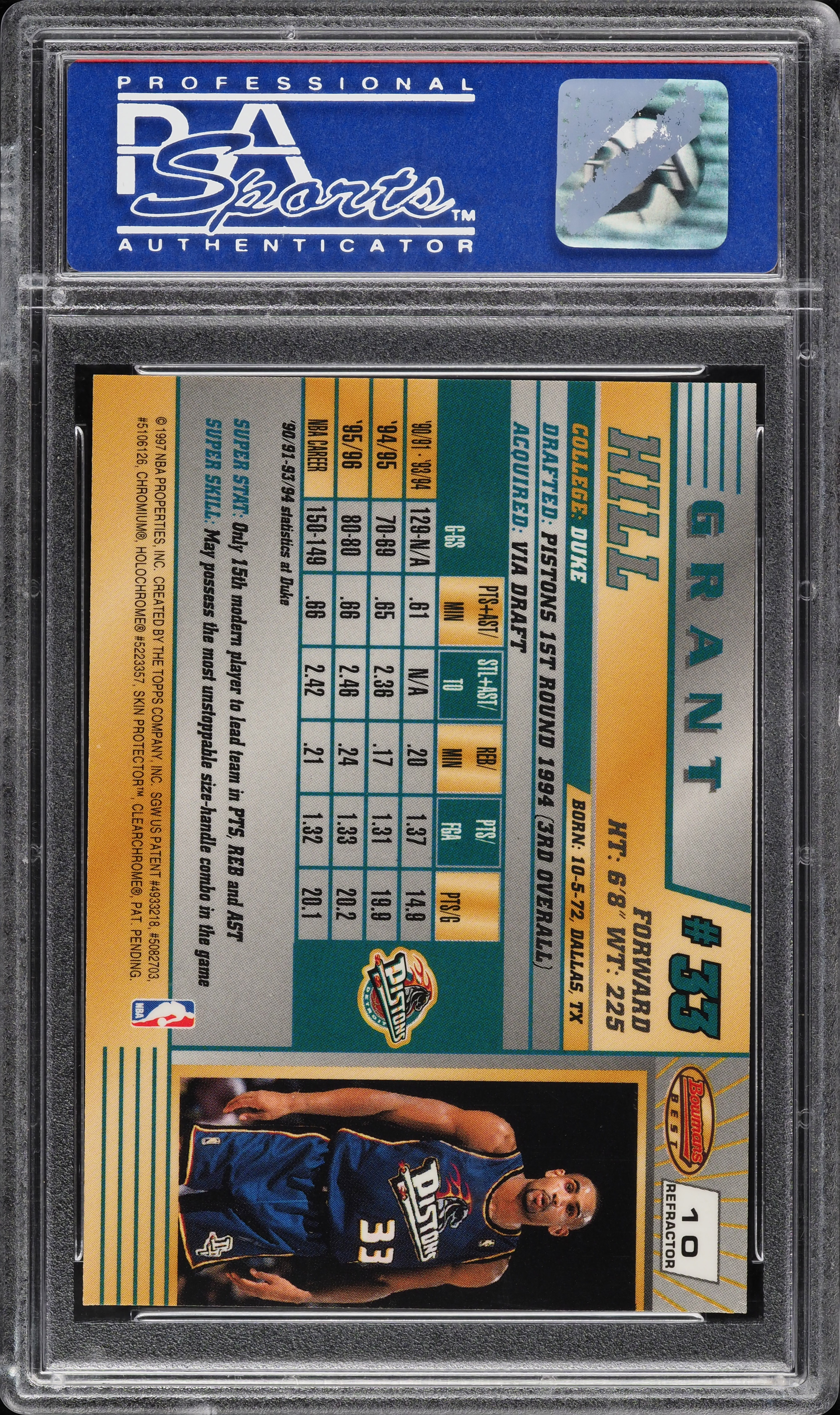 1996 Bowman's Best Refractor Grant Hill ROOKIE #10 PSA 10 GEM MINT