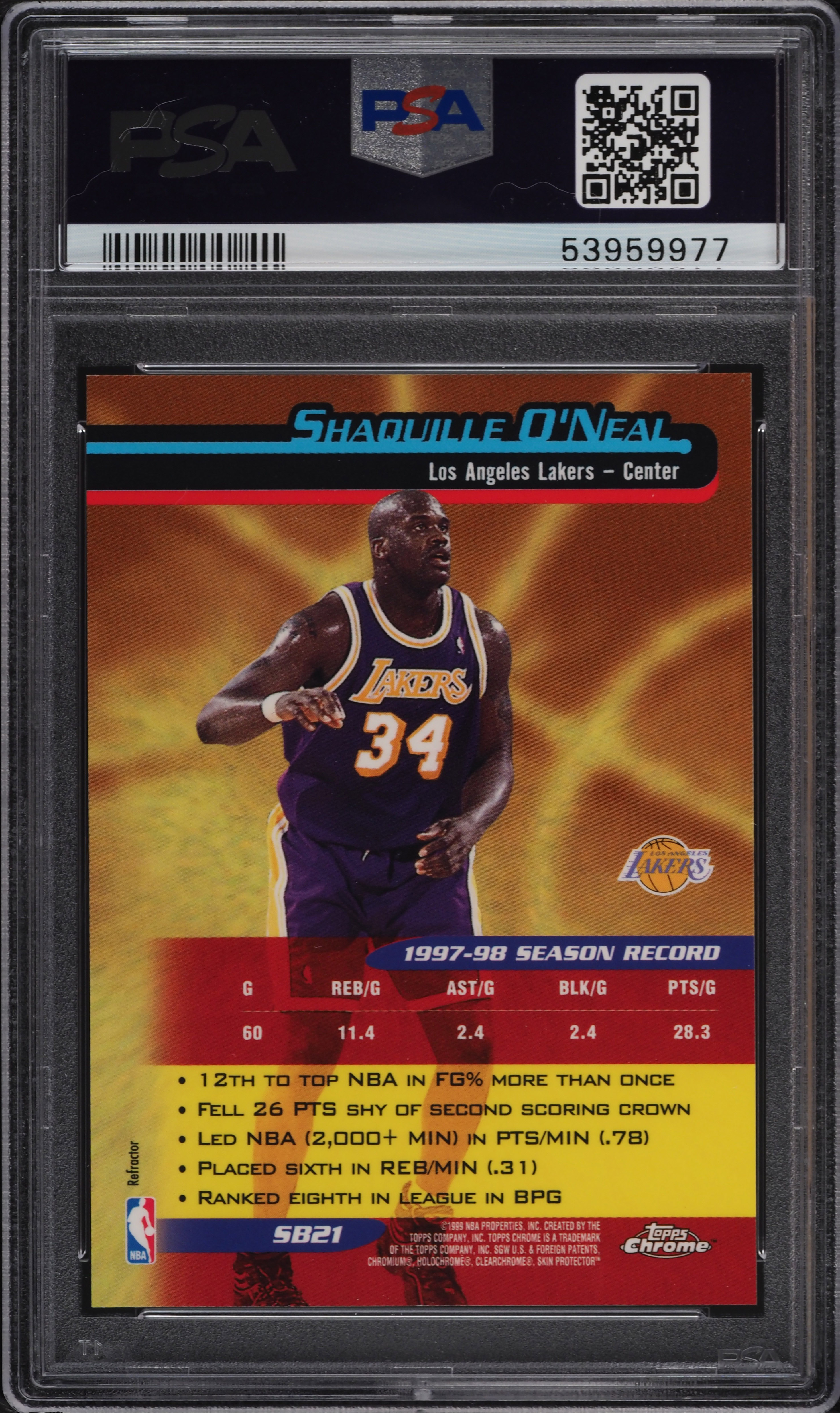 1998 Topps Chrome Season's Best Refractor Shaquille O'Neal #SB21