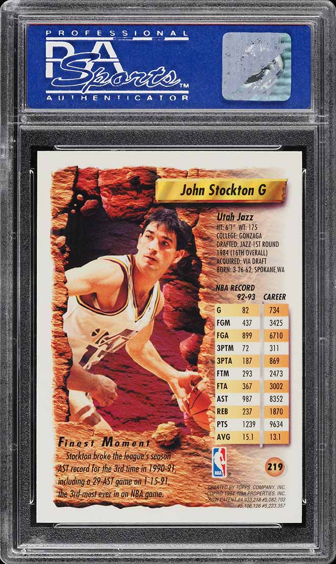 1993 Finest Refractor John Stockton #219 PSA 9 MINT