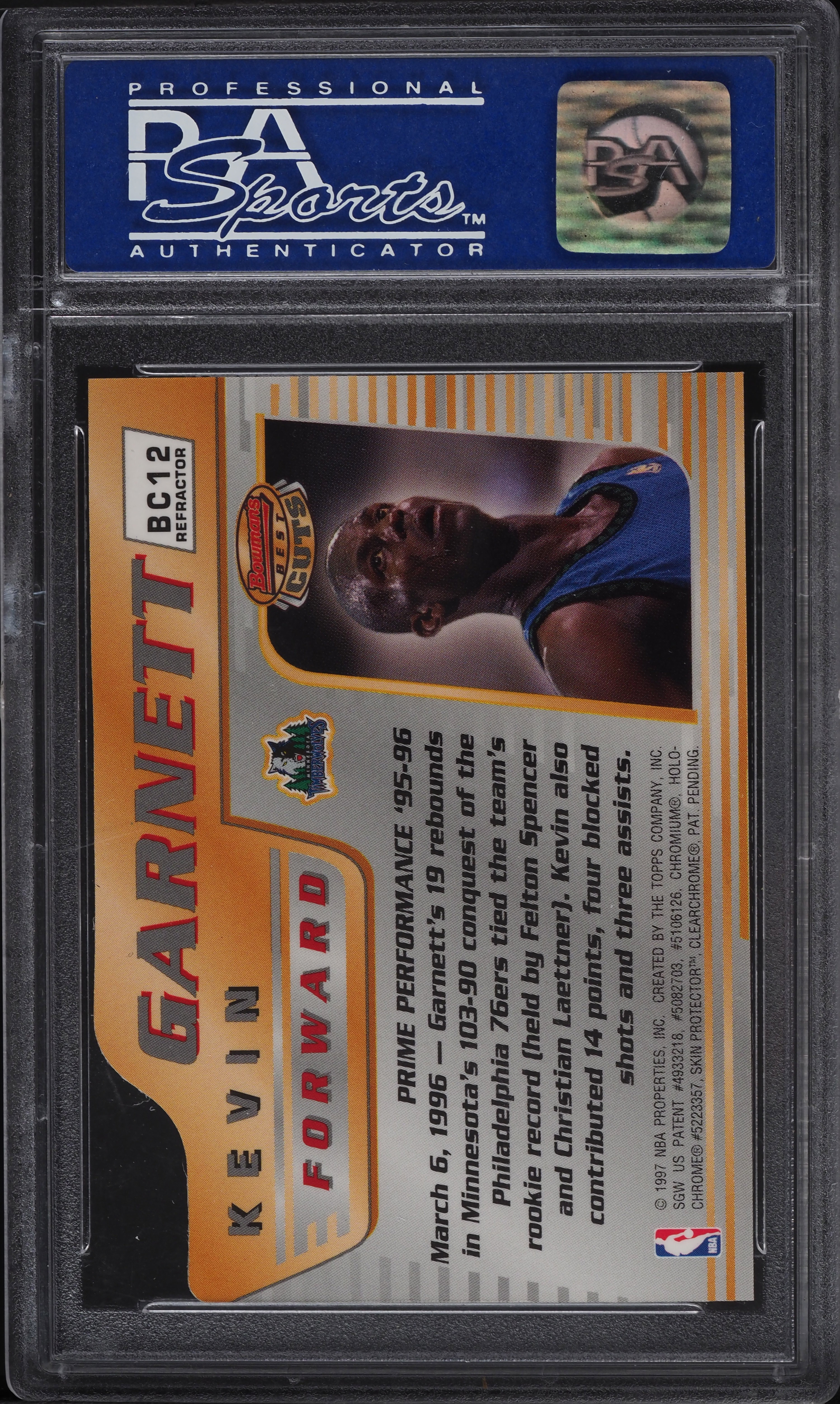 1996 Bowman's Best Cuts Refractor Kevin Garnett #BC12 PSA 10 GEM