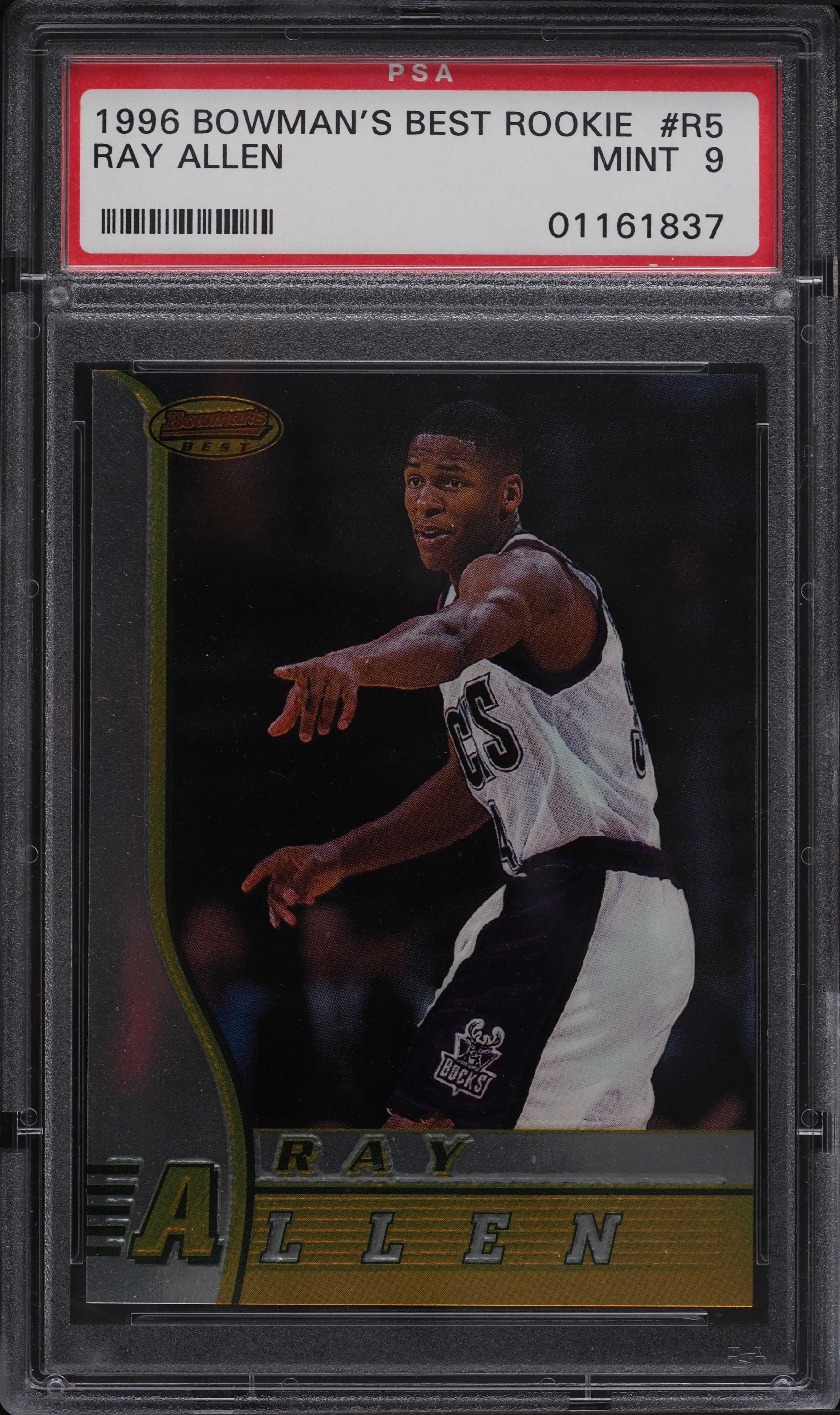 1996 Bowman's Best Ray Allen ROOKIE #R5 PSA 9 MINT on Fanatics Collect, image size:2963x4990