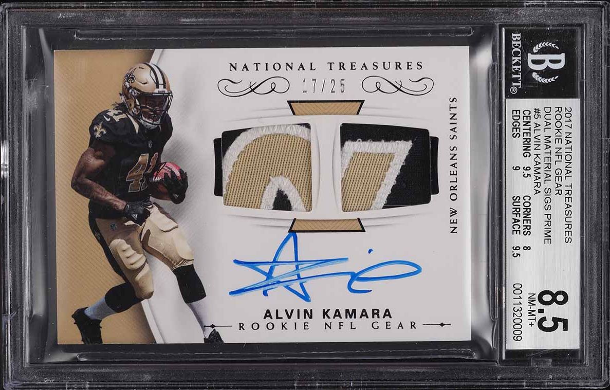 2017 National Treasures Alvin Kamara ROOKIE PATCH AUTO /25 #RSC-AK BGS 8.5 NM-MT+