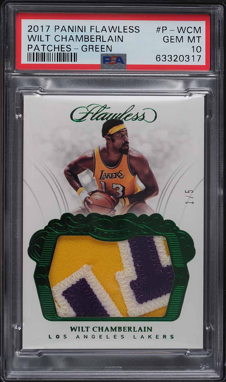 2017 Panini Flawless Green Wilt Chamberlain PATCH 1/5 #P-WCM PSA 10 GEM MINT