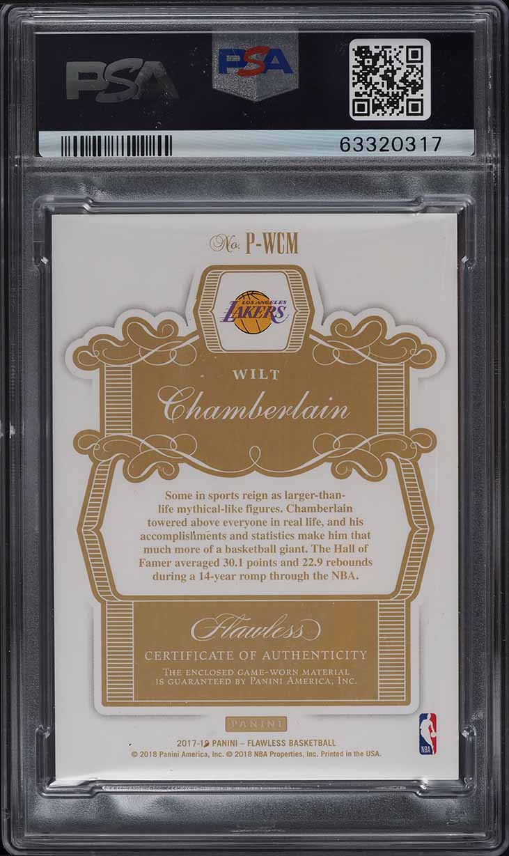 2017 Panini Flawless Green Wilt Chamberlain PATCH 1/5 #P-WCM PSA 10 GEM MINT