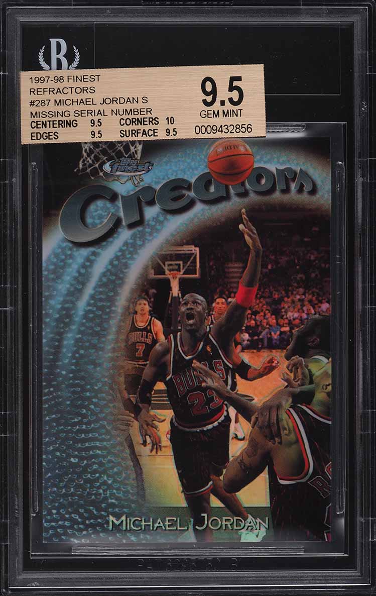 1997 Finest Refractor Michael Jordan MISSING SERIAL #287 BGS 9.5 GEM MINT