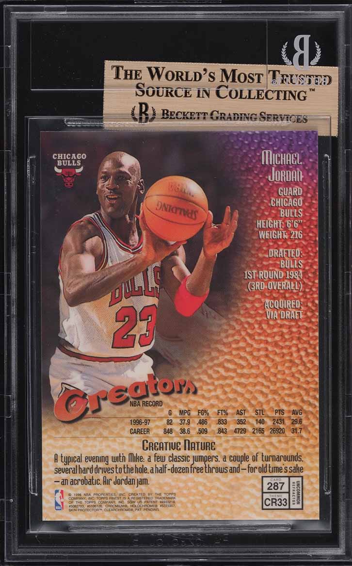 1997 Finest Refractor Michael Jordan MISSING SERIAL #287 BGS 9.5 GEM MINT