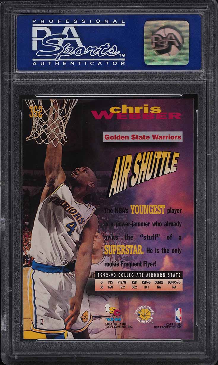 1993 Stadium Club 1st Day Issue Chris Webber ROOKIE #352 PSA 9 MINT