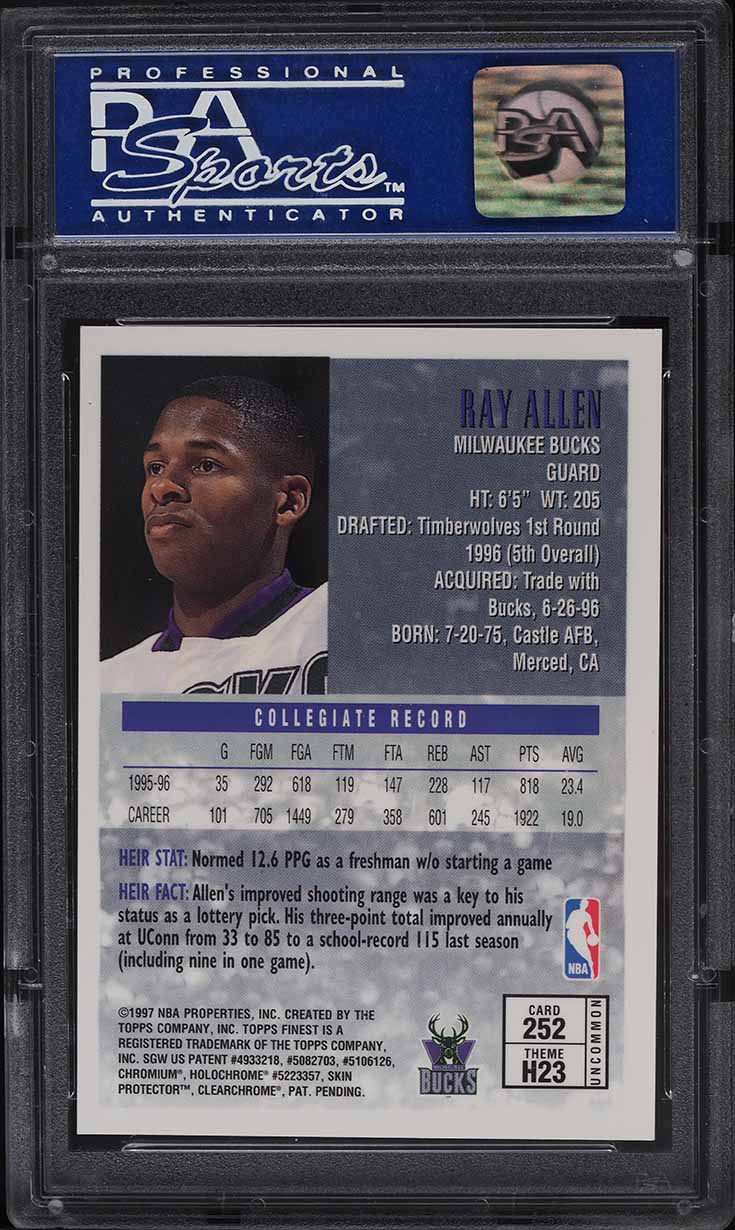 1996 Finest w/ Coating Ray Allen ROOKIE #252 PSA 8 NM-MT