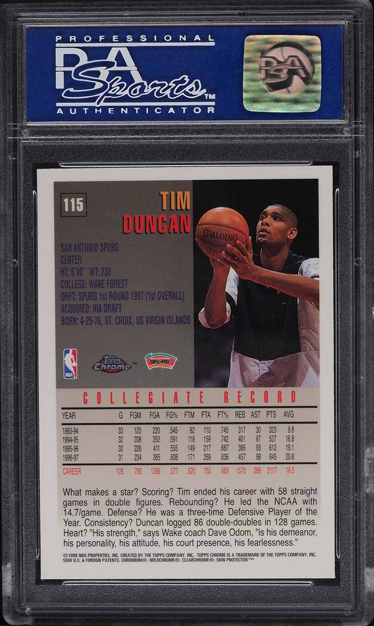 1997 Topps Chrome Tim Duncan ROOKIE #115 PSA 9 MINT
