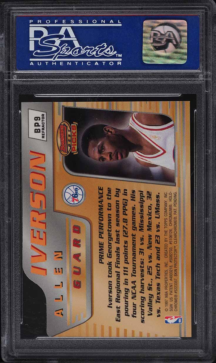 1996 Bowman's Best Picks Refractor Allen Iverson ROOKIE #BP9 PSA 9 MINT