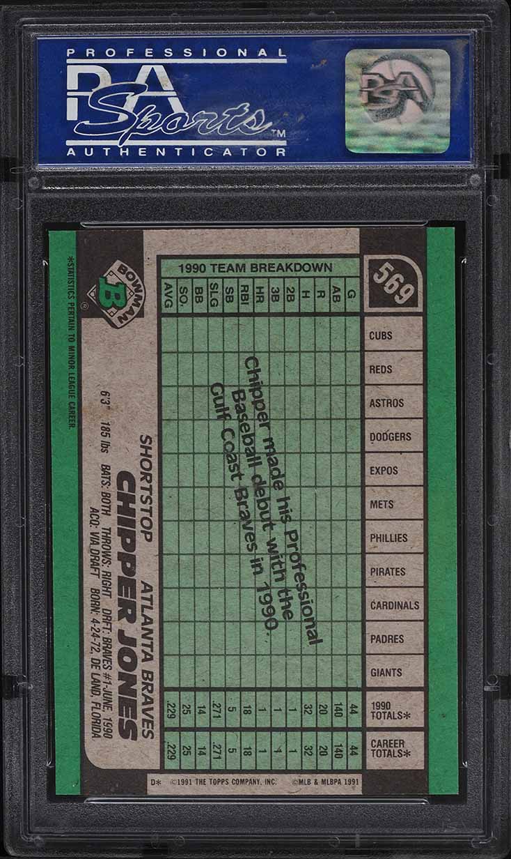 1991 Bowman Chipper Jones ROOKIE #569 PSA 10 GEM MINT on Fanatics Collect