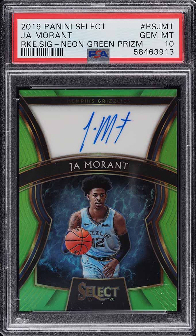 2019 Select Neon Green Prizm Ja Morant ROOKIE AUTO /49 #RS-JMT PSA 10 GEM MINT