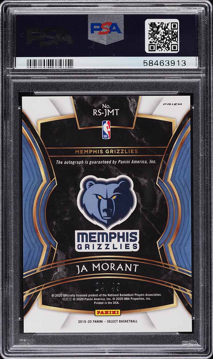 2019 Select Neon Green Prizm Ja Morant ROOKIE AUTO /49 #RS-JMT PSA 10 GEM MINT
