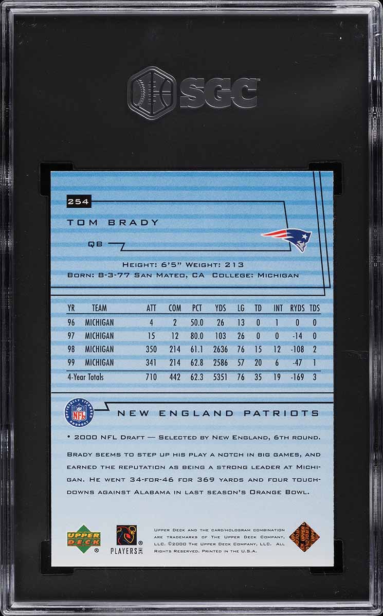 2000 Upper Deck Football Tom Brady ROOKIE RC #254 SGC 9.5 MINT+