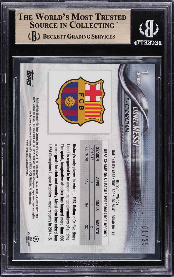 2017 Topps Chrome UEFA Orange Refractor Lionel Messi 1/25 #1 BGS 9.5 GEM MINT
