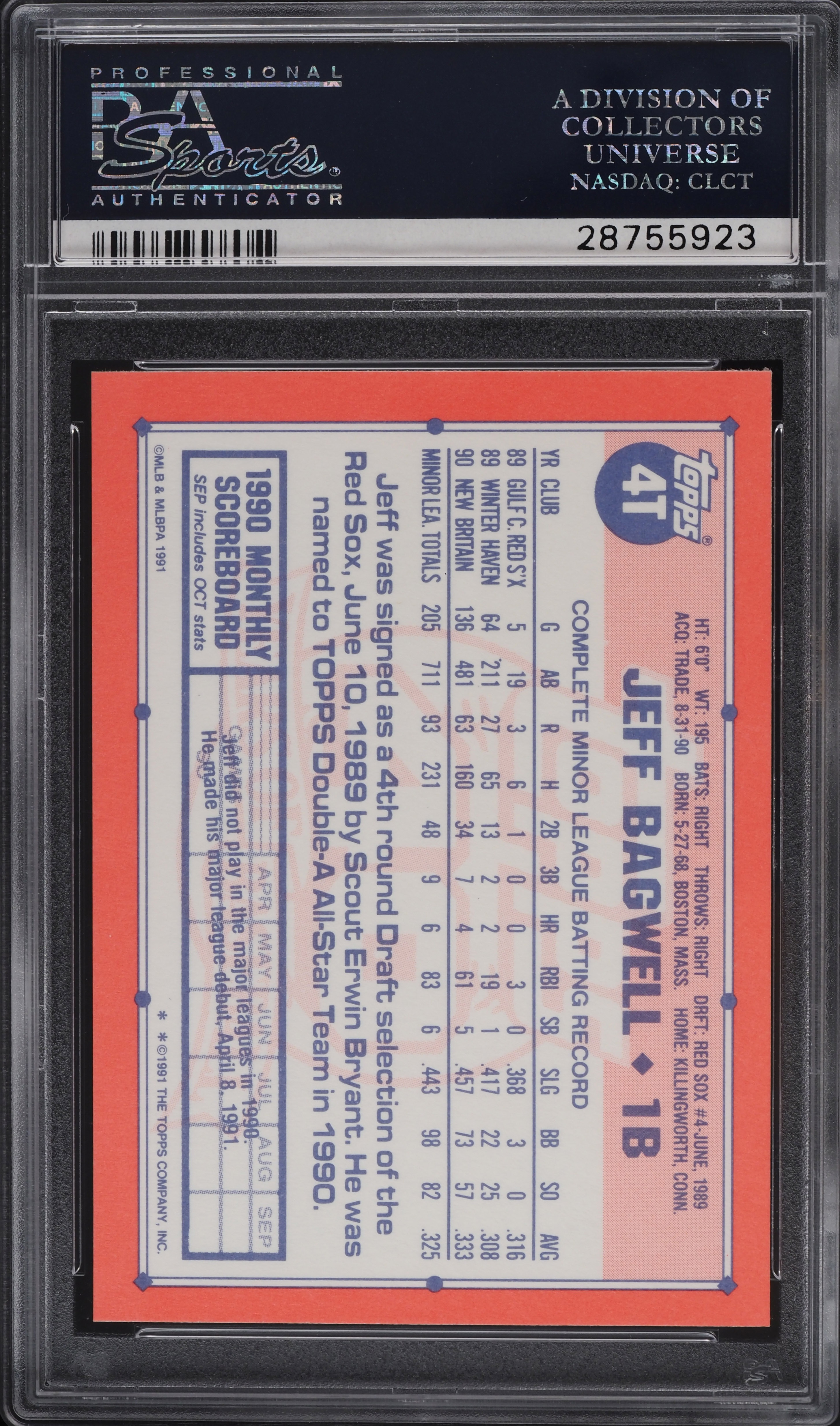1991 Topps Traded Tiffany Jeff Bagwell ROOKIE #4T PSA 10 GEM MINT