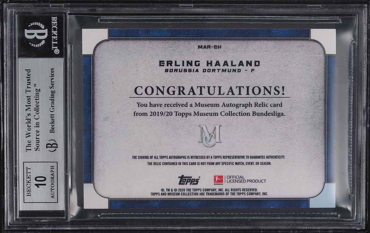 2019 Topps Museum Collection Erling Haaland ROOKIE PATCH AUTO /24 #MAR-EH BGS 9